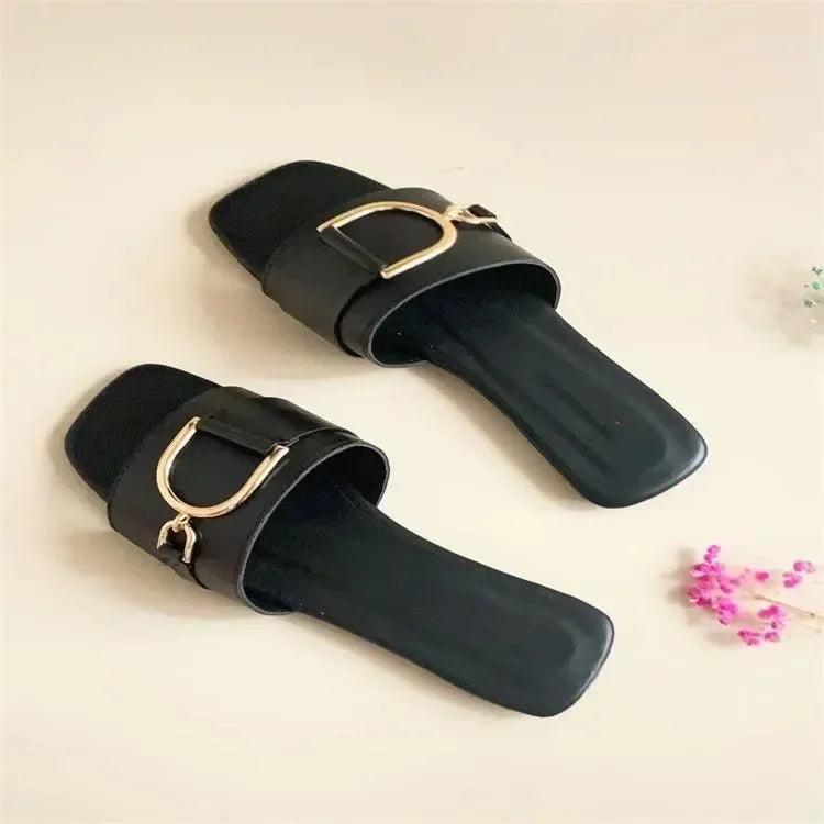 Slippers Women Buckled Wide Strap Flat Shoes Woman Female Sandals Ladies Luxury Home Platform Slides Flip Flops Summer 43 45 - So Real Fashion