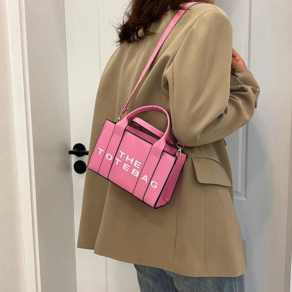 Women Tote Bag Contrast Letters Fashion Ladies Commute Bag PU Leather Portable Casual Simple Adjustable Straps Female Satchel - So Real Fashion