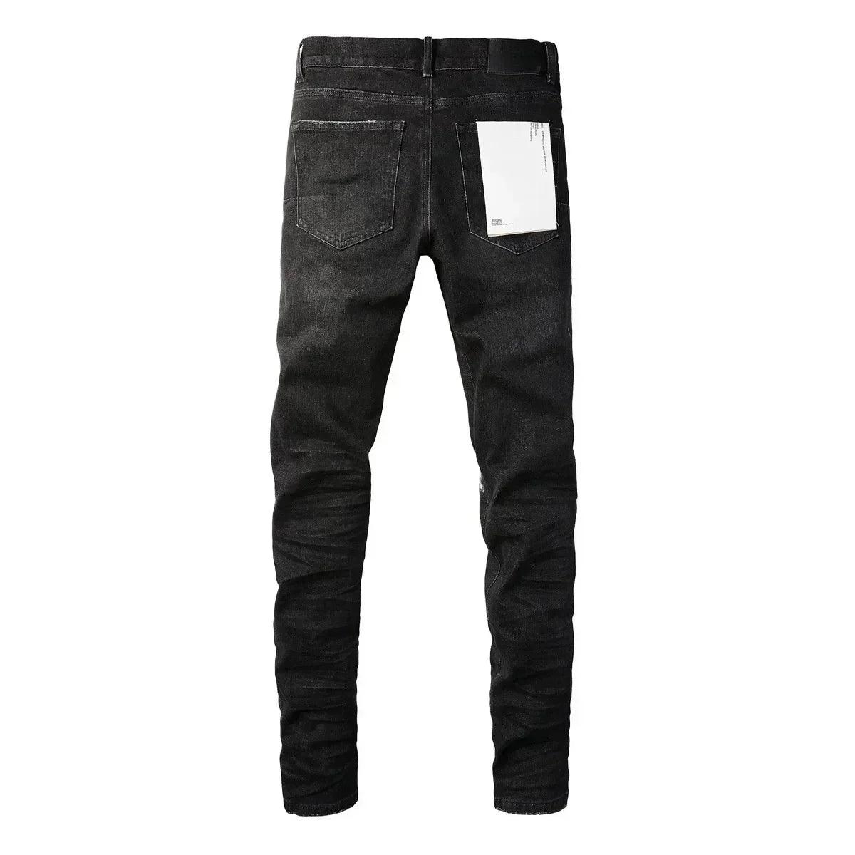 Purples Jeans Men Fashion high quality High Street Black Paint Dot Knife Cut Hole Repair Low Rise Skinny Denim brand Pants - So Real Fashion