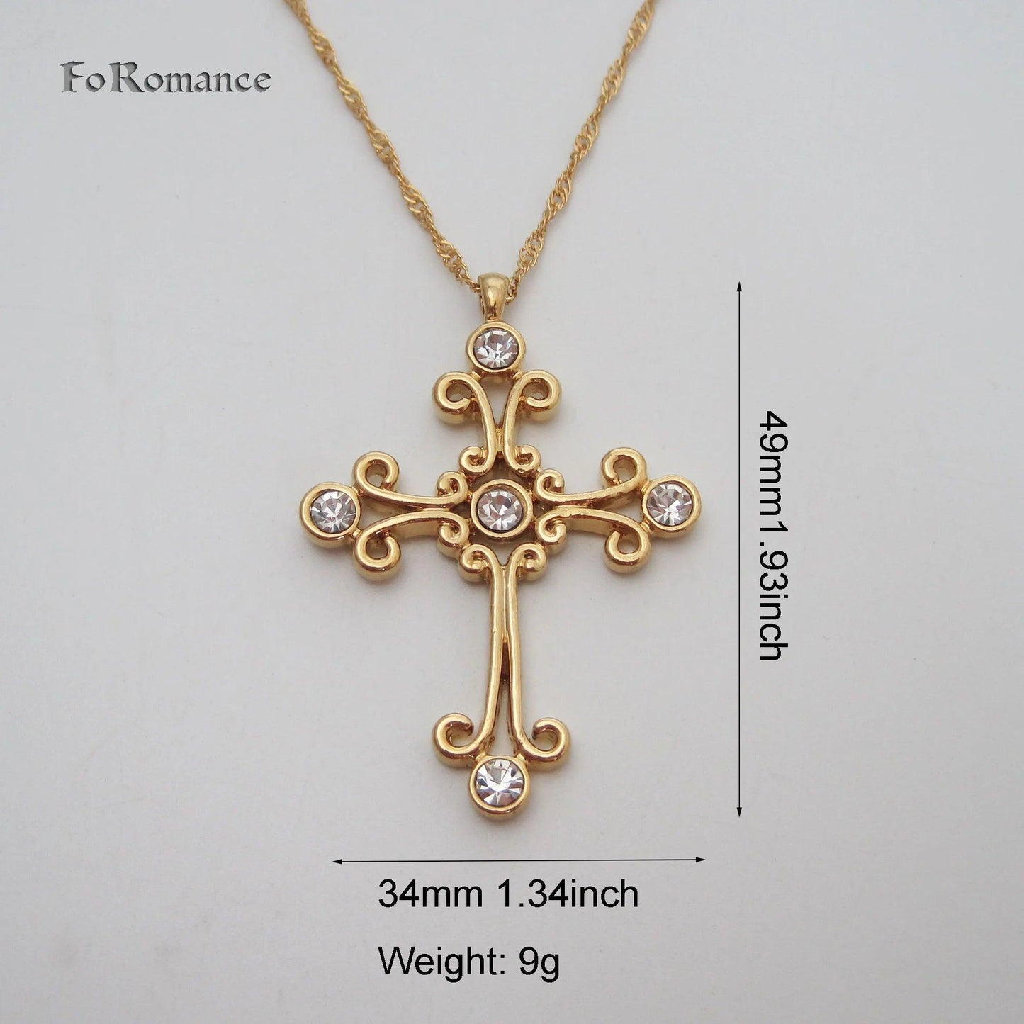 YELLOW GOLD COLOR 45CM WATER WAVE NECKLACE PLAIN SURFACE JESUS CROSS GOD PENDANT - So Real Fashion