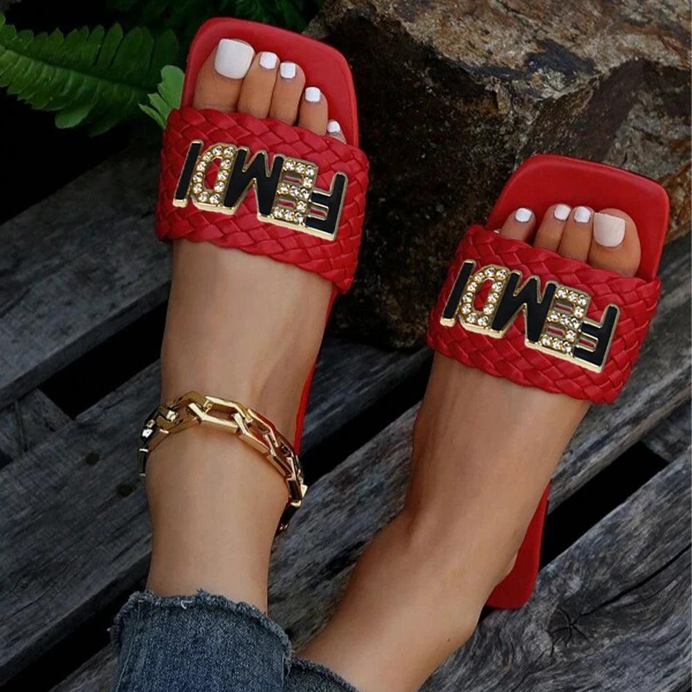 Women Luxury Decor Weave Design Flat Sandals Fashion Vacation Casual Open-toe Slides Party Sexy Elegant Office-Ladies New Shoes - So Real Fashion