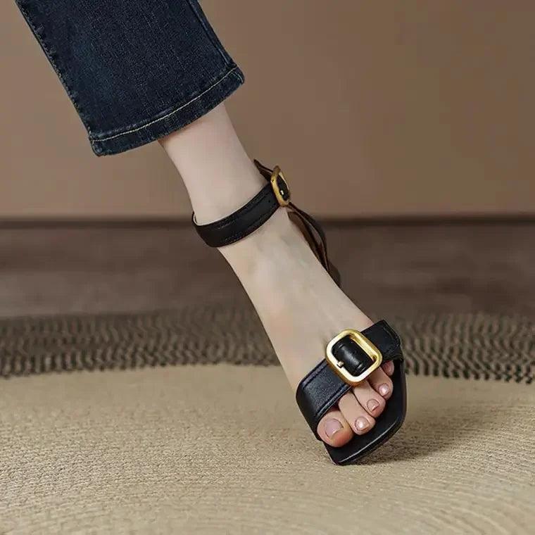 Ankle Strap VINTAGE Sandals for Women Open Toe High Heels Sandalias De Mujer Belt Buckle Square Heeled Women Pumps - So Real Fashion