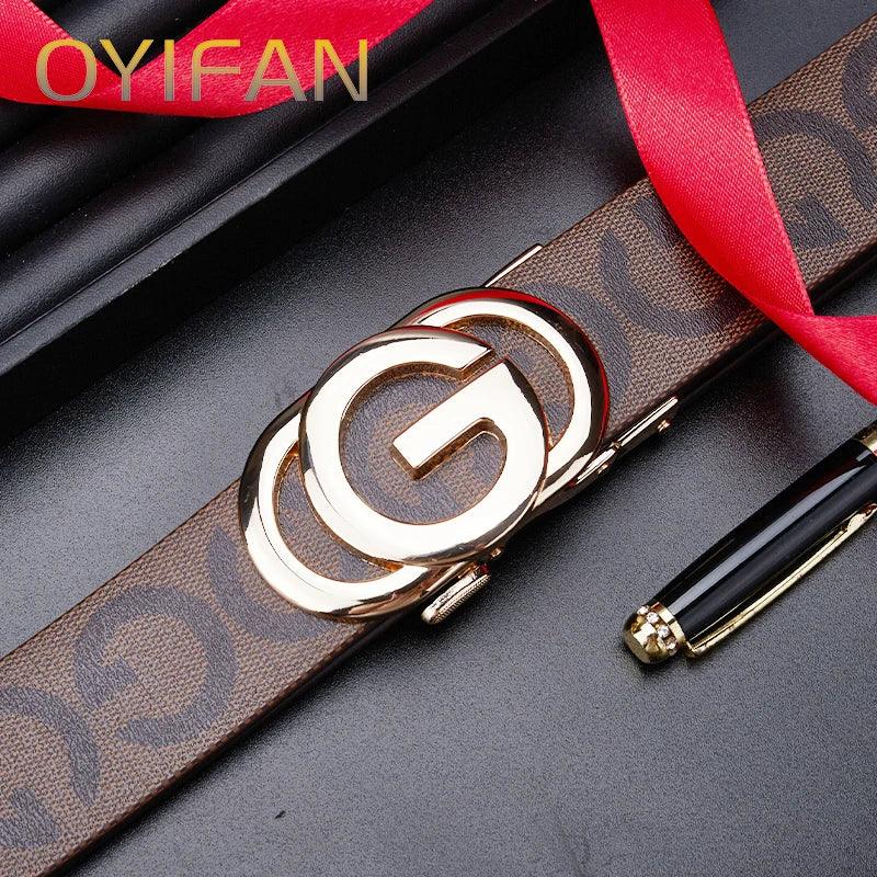 Men's genuine leather belt, ratchet belt, fashionable designer belt, men's popular style, high-quality genuine cowhide, durable - So Real Fashion