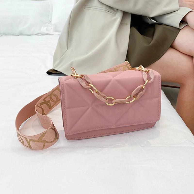 Lingge Chain Shoulder Bag Solid Color Messenger Small Square Bag - So Real Fashion