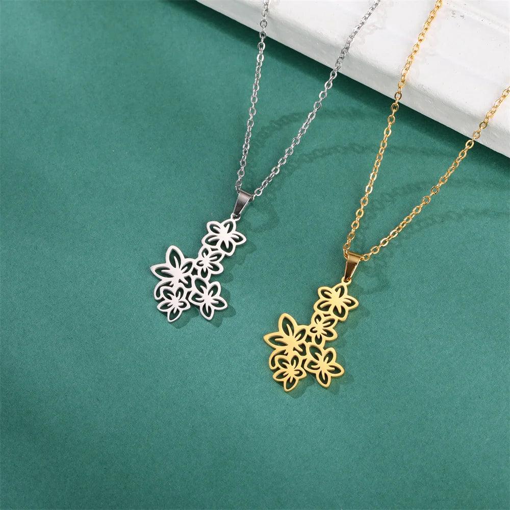 My Shape Flower Clusters Pendants Necklaces for Women Girls Stainless Steel Elegant Floral Charms Choker Chain Fashion Jewelry - So Real Fashion