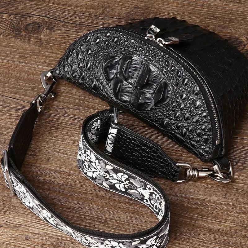 New Genuine leathe lrather bag Crocodile Claw Men's Chest Bag Fashion Men's Bag Outdoor Crossbody Bag Chest Bag black - So Real Fashion