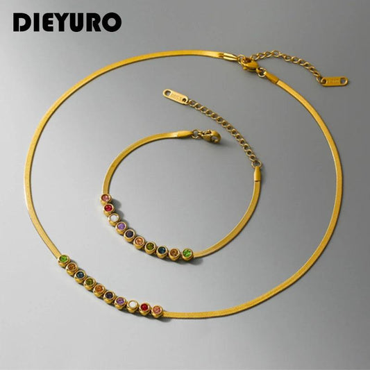 Colorful Zircon Necklace Bracelet For Women New Vintage Lady Jewelry Set Party Lovers Gift Bijoux - So Real Fashion