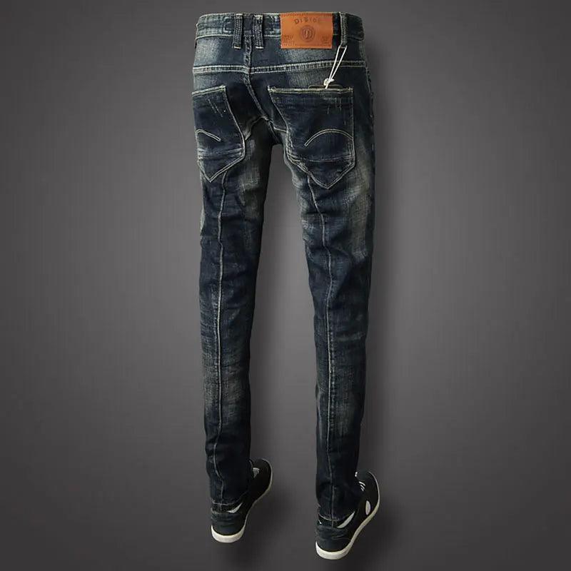 Fashion Streetwear Men Jeans Retro Black Blue Stretch Slim Fit Ripped Jeans Men Spliced Designer Hip Hop Vintage Denim Pants - So Real Fashion