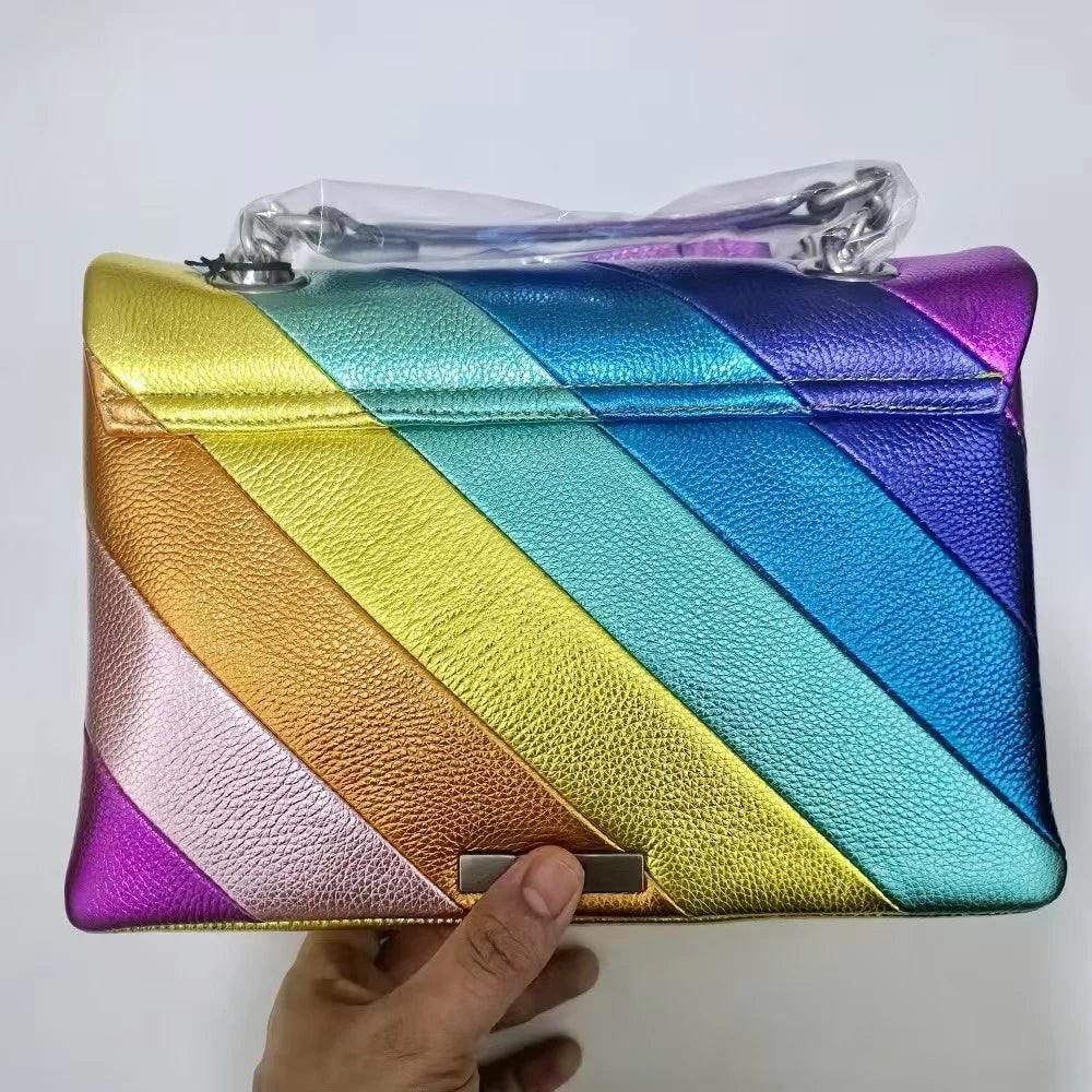 Rainbow Shoulder Luxury Design Handbag Patchwork Fashion Women Flap Bag Shopping Tote Purse Messenger Bags - So Real Fashion