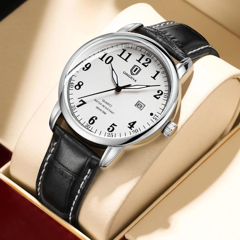 QINGXIYA Brand New Fashion Leather Strap Quartz Watch for Men Sports Waterproof Calendar Luxury Man Wristwatch Reloj Hombre - So Real Fashion