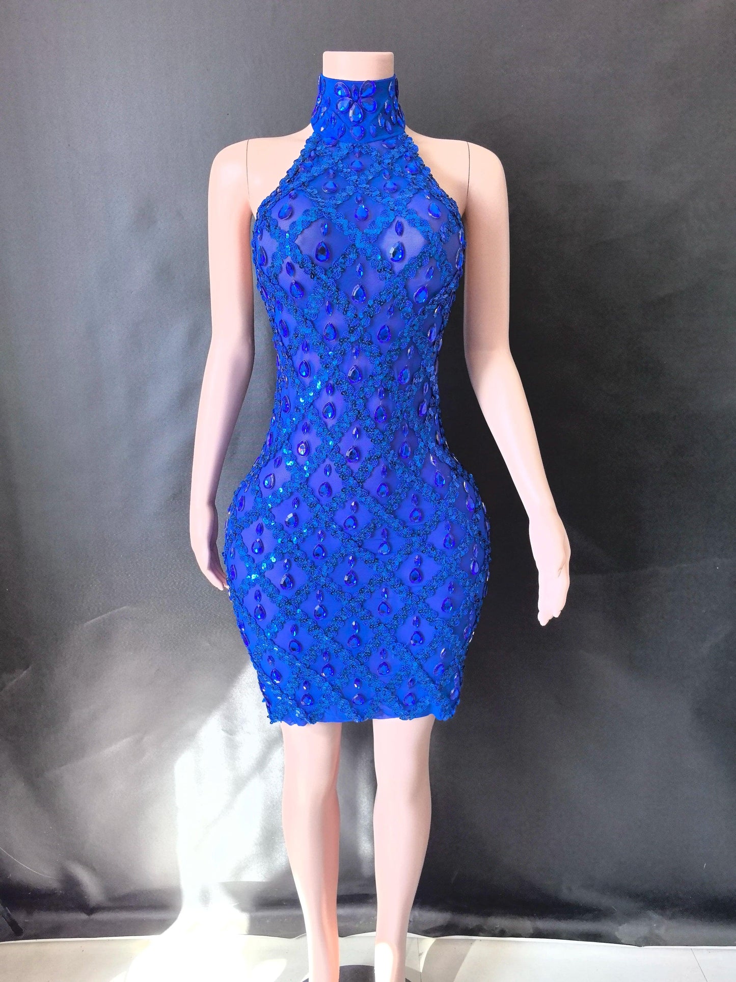 Women Sexy Stage Shining Rhinestone Sequins Dress Evening Prom Birthday Dress Transparent Performance Singer Club Host Dress 7G - So Real Fashion