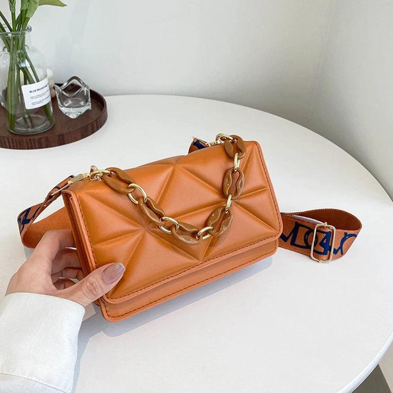 Lingge Chain Shoulder Bag Solid Color Messenger Small Square Bag - So Real Fashion