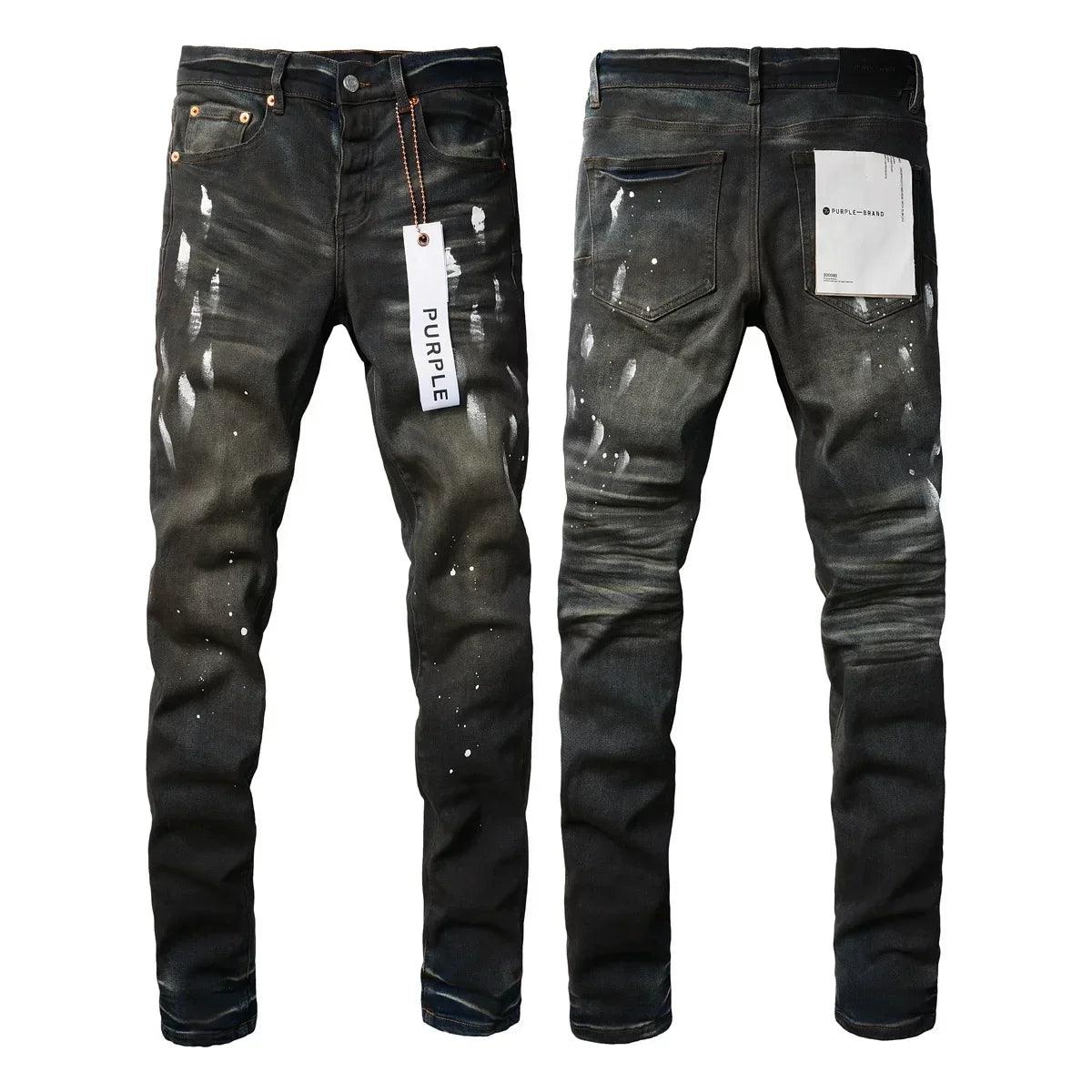 Purple Jeans American High Street Distressed Black Paint 2024 New Fashion Trend High Quality Jeans - So Real Fashion