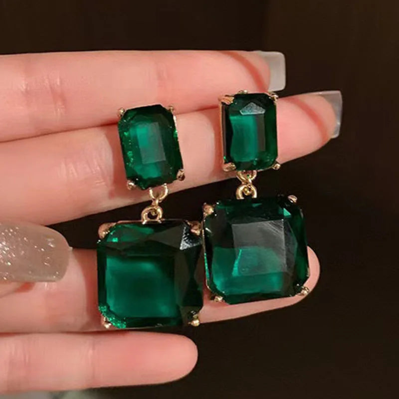 Vintage Jewelry for Women Square Green Crystal Zircon Dangle Earrings for Women Wedding Engagement Earring Valentines Day Gift - So Real Fashion