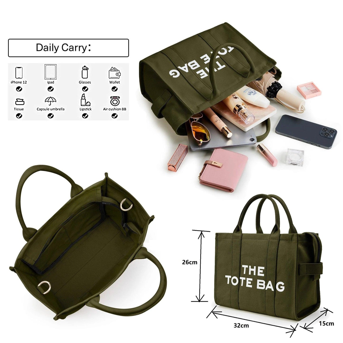 THE TOTE BAG Designer Fashion Handbag Shoulder Strap Crossbody Handbag Adjustable Large Capacity Canvas Women's Bag - So Real Fashion