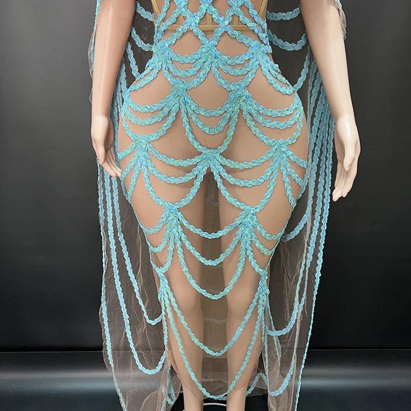 Prom Gown Long Dresses Sexy Birthday Party Outfit Transparent Evening Party Dress Women Stage Costume Gogo Clubwear Blue VDL2595 - So Real Fashion