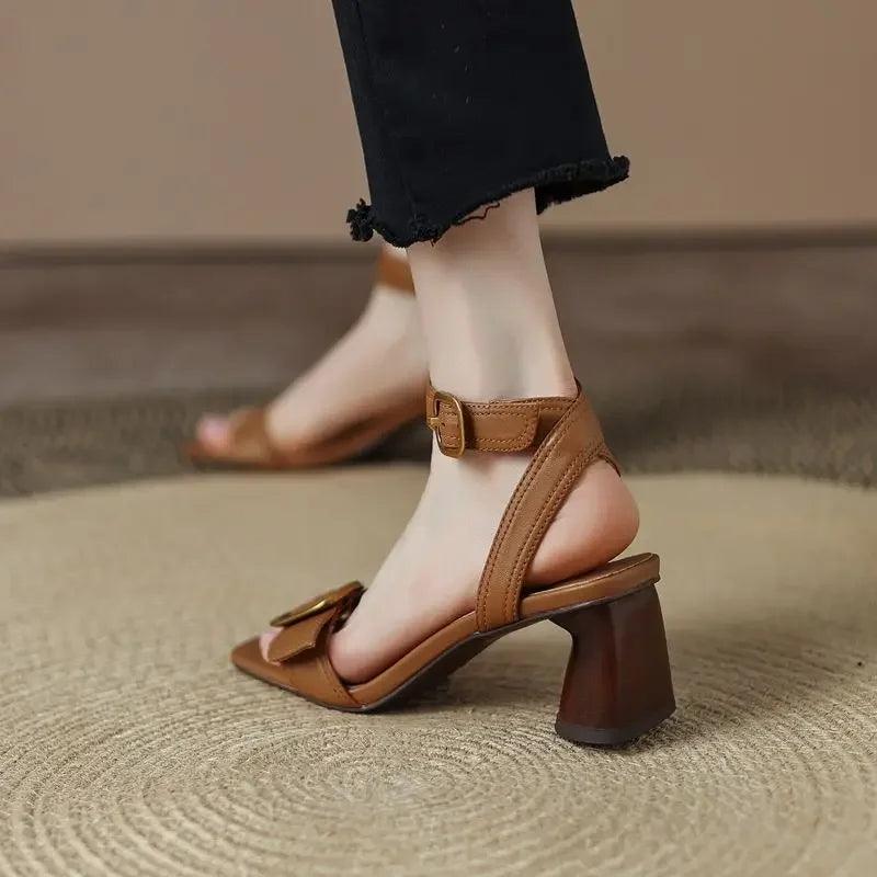 Ankle Strap VINTAGE Sandals for Women Open Toe High Heels Sandalias De Mujer Belt Buckle Square Heeled Women Pumps - So Real Fashion