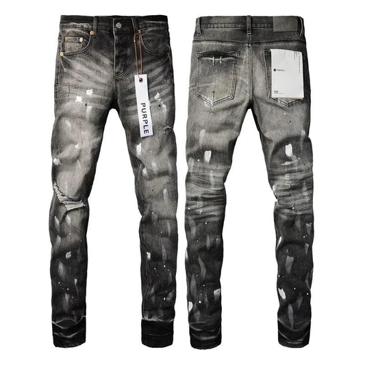 Purple Jeans American High Street Distressed Black Paint 2024 New Fashion Trend High Quality Jeans - So Real Fashion