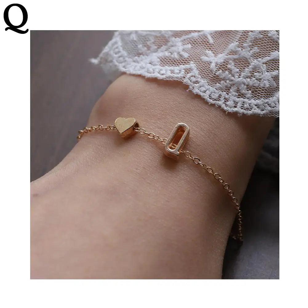 English Initial Letter Bracelets For Lovers Women Men DIY Personalized Name Alloy Heart-shaped Letters Bracelets Jewelry Gift - So Real Fashion