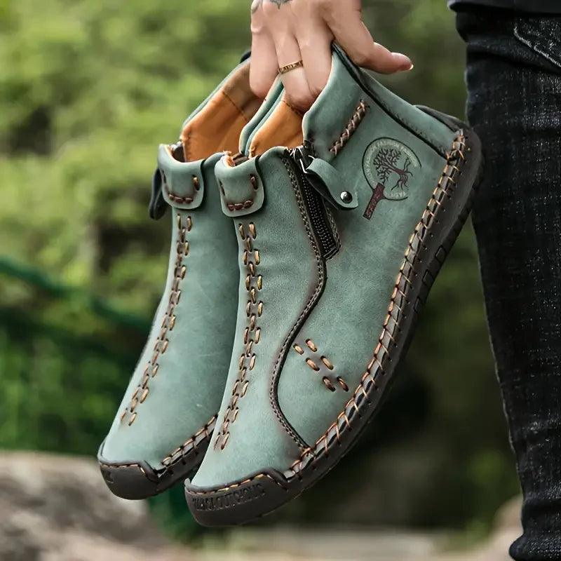 Handmade Leather Casual Shoes For Men Sneakers Men Flat Footwear Zipper Leather Boots Men Ankle Plus Size 39-48 - So Real Fashion