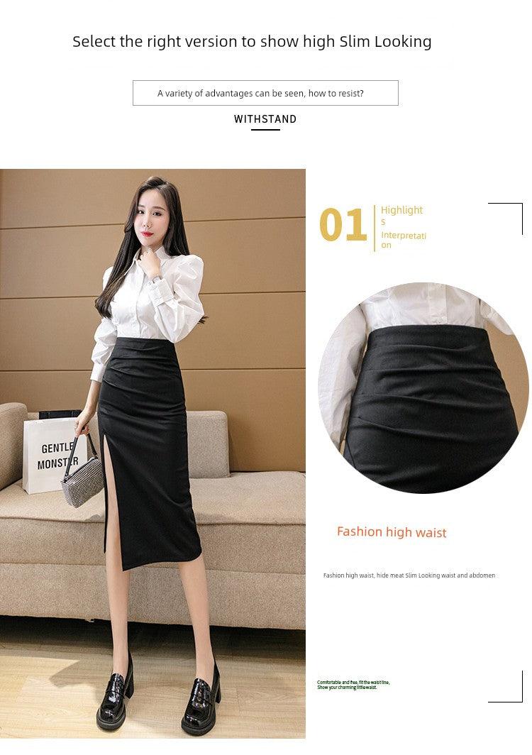 Irregular Slit Mid Length Long Length Spring Pleated Skirt - So Real Fashion