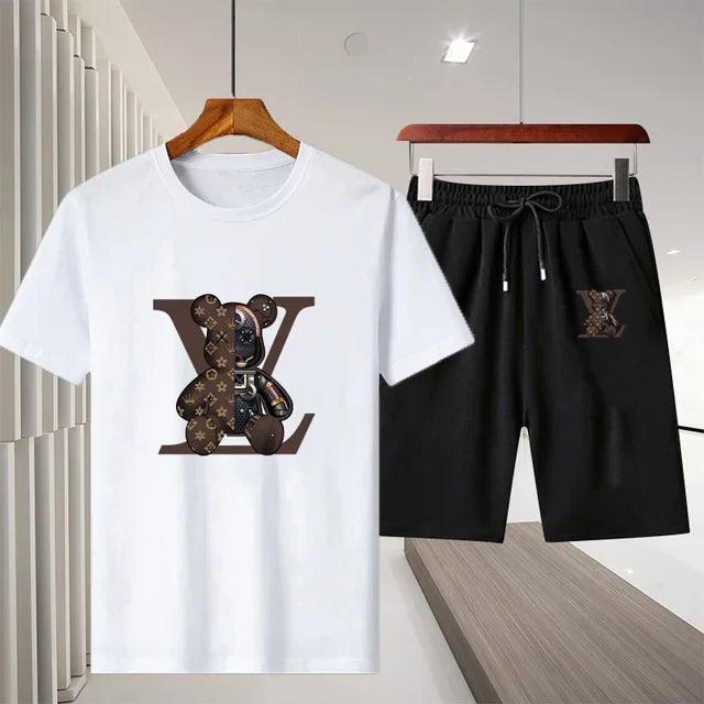 Summer Men's casual luxury T-shirt set Harajuku Y2k short sleeve cotton T-shirt and light casual knit shorts 2 men's sets - So Real Fashion