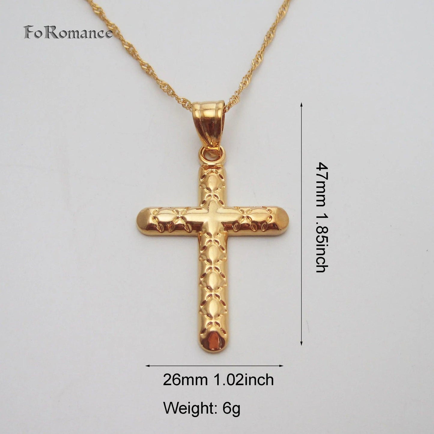 YELLOW GOLD COLOR 45CM WATER WAVE NECKLACE PLAIN SURFACE JESUS CROSS GOD PENDANT - So Real Fashion