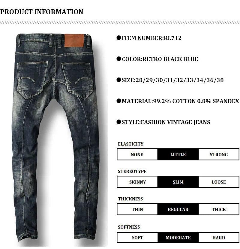 Fashion Streetwear Men Jeans Retro Black Blue Stretch Slim Fit Ripped Jeans Men Spliced Designer Hip Hop Vintage Denim Pants - So Real Fashion