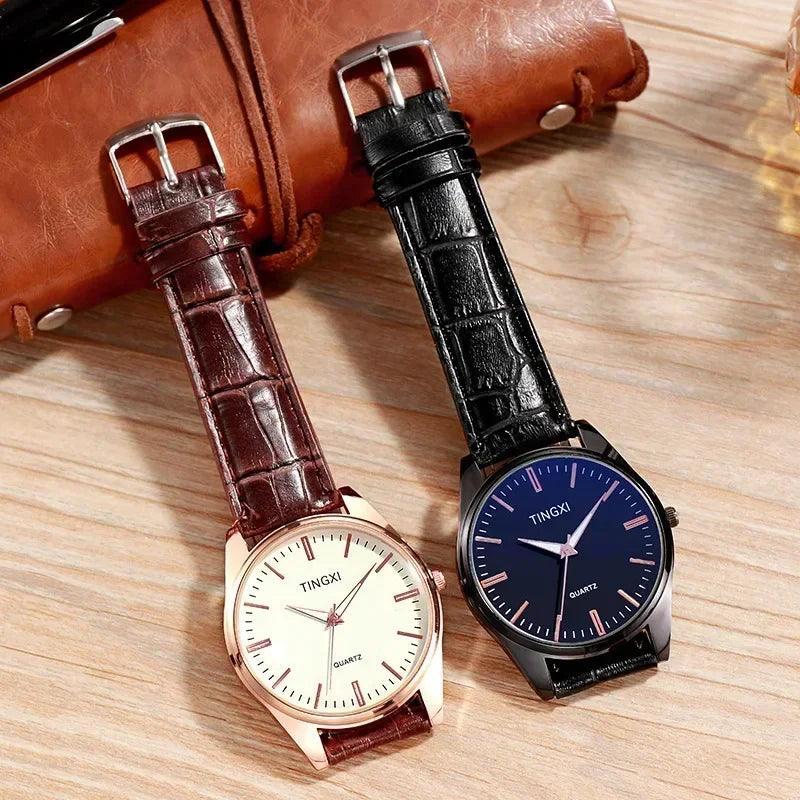 Business Simple Men's Watch Leather Bracelet Alloy Dial Multicolor Quartz Wristwatch Student Large Dial Watch relogios masculino - So Real Fashion