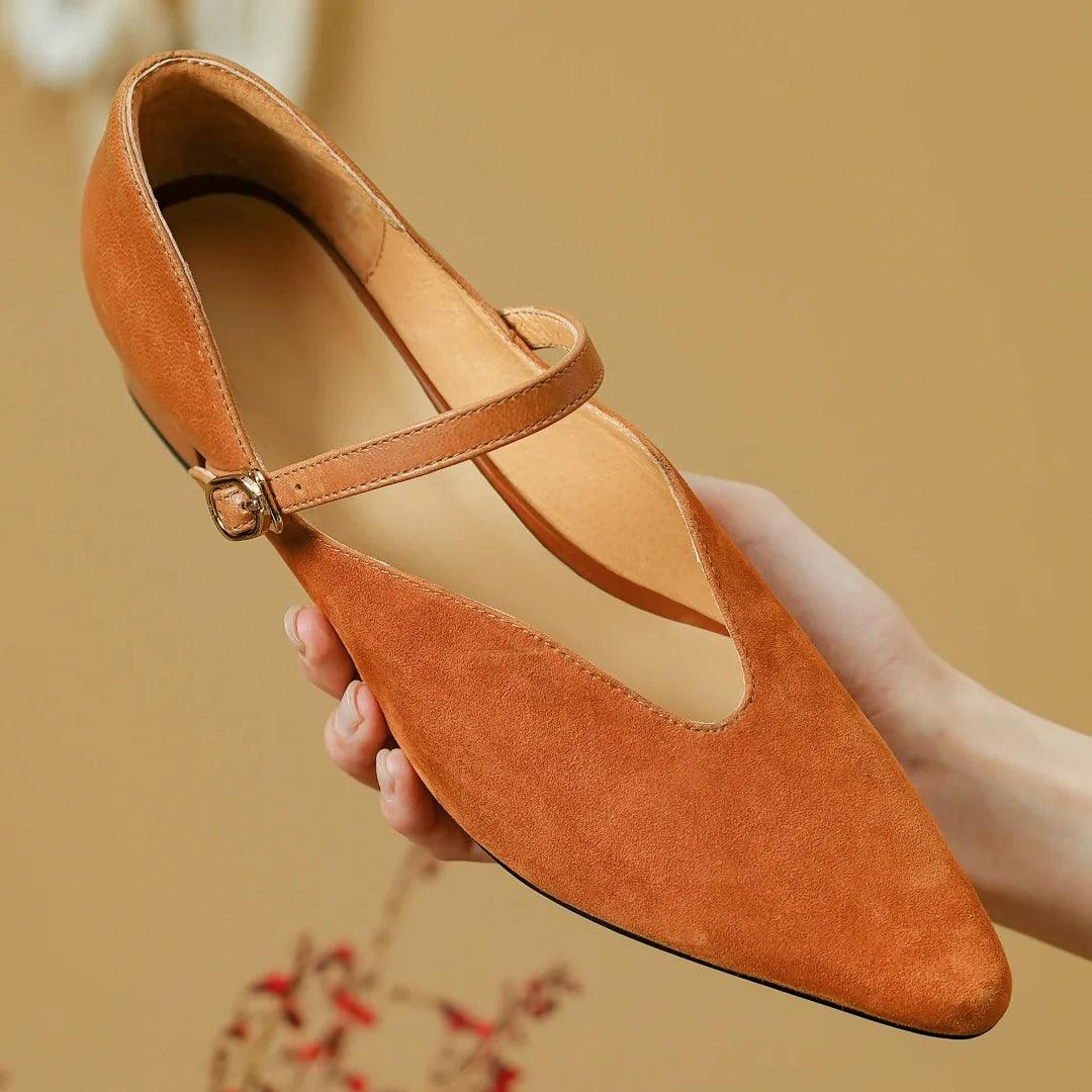 Women's genuine leather patchwork pointed toe Mary Jane pumps elegant ladies kitten heel daily slim dress heeled shoes for woman - So Real Fashion