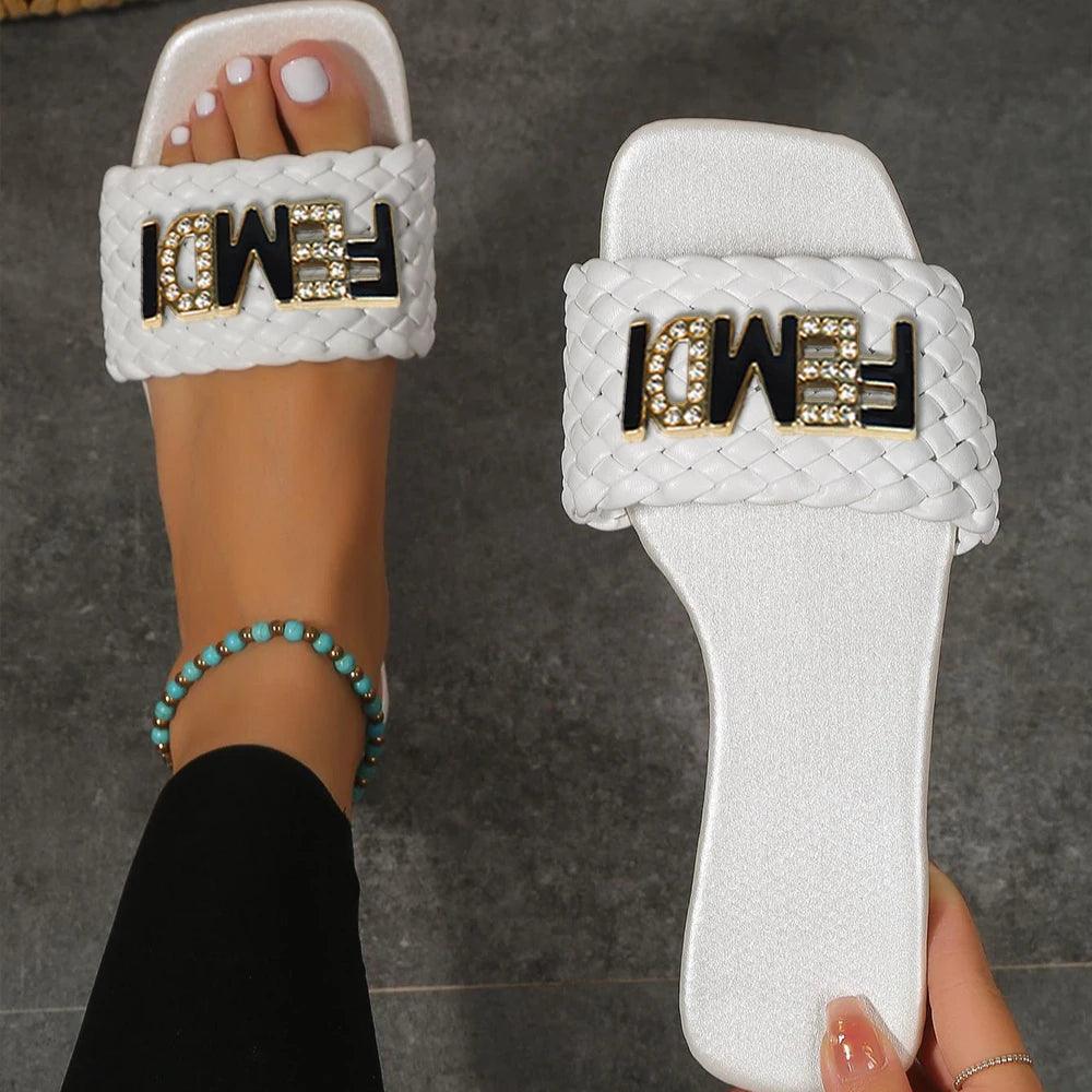 Women Luxury Decor Weave Design Flat Sandals Fashion Vacation Casual Open-toe Slides Party Sexy Elegant Office-Ladies New Shoes - So Real Fashion