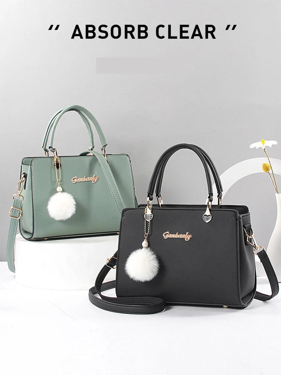 Stylish casual women's handbag, commuter shoulder bag crossbody bag, small hair ball pendant decoration - So Real Fashion