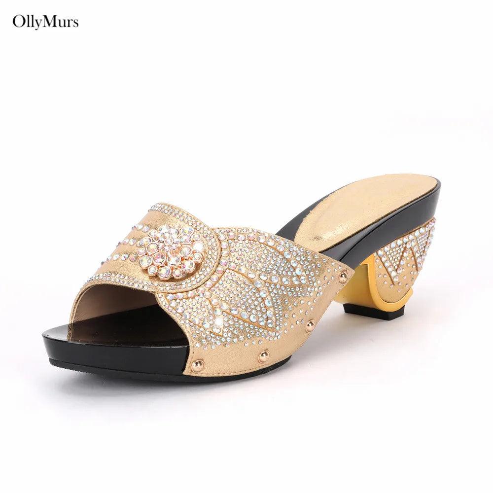 High Quality Italian Rhinestone Purple Color Shoes And Bags Set Fashion Slipper Pumps Woman Shoes And Bag To Match Set For Party - So Real Fashion