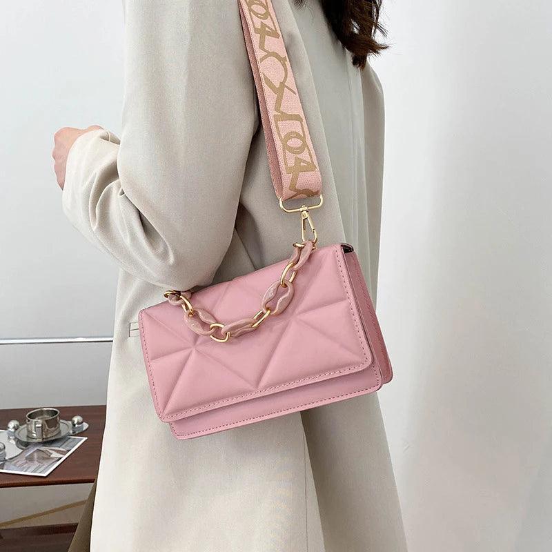 Lingge Chain Shoulder Bag Solid Color Messenger Small Square Bag - So Real Fashion