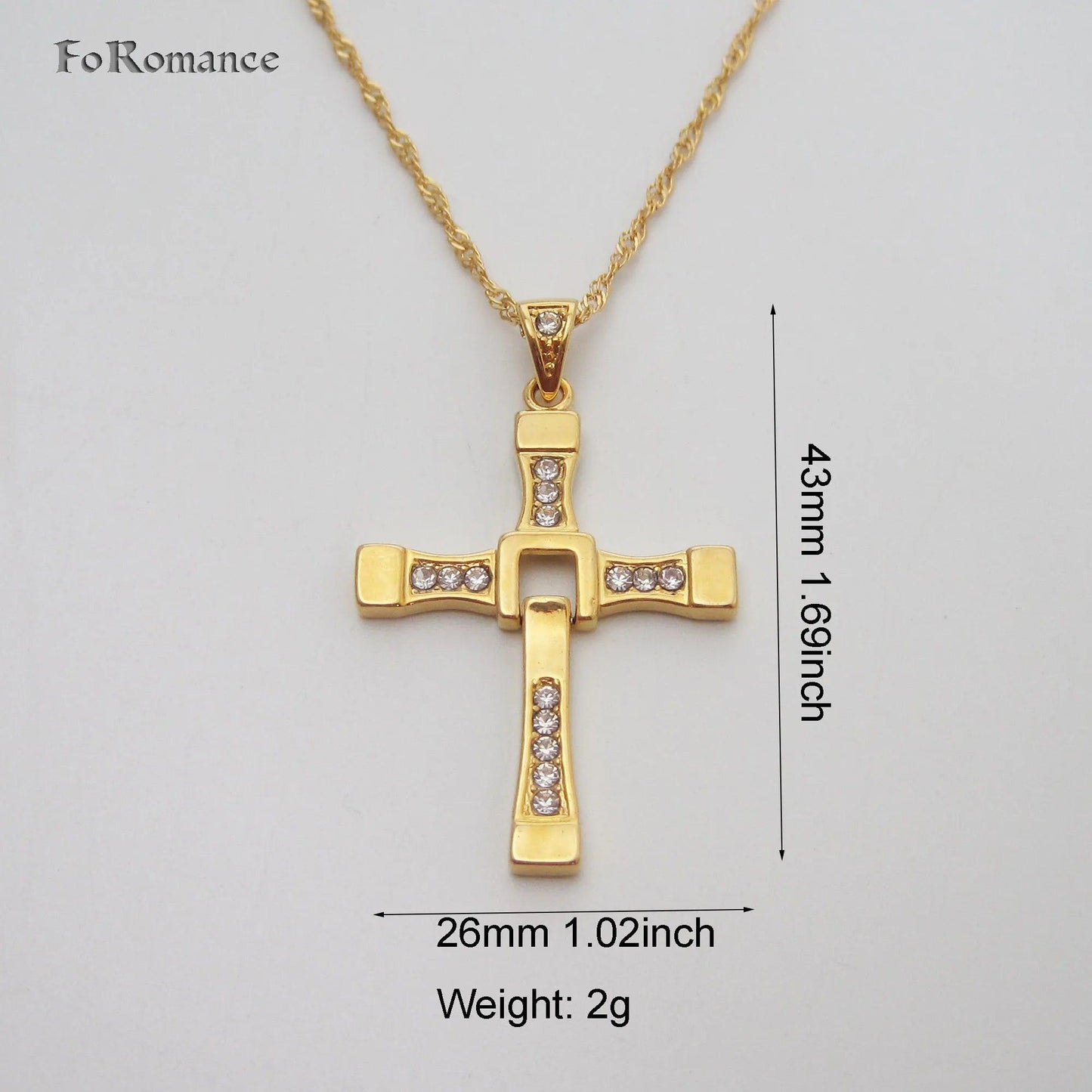 YELLOW GOLD COLOR 45CM WATER WAVE NECKLACE PLAIN SURFACE JESUS CROSS GOD PENDANT - So Real Fashion