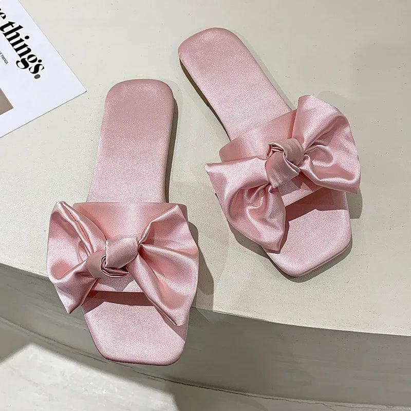 Luxury Women Peep Toe Bedroom Home Sandals Satin Bride Bridesmaid Wedding Shoes New Wedding Slippers With Silk Big Bow - So Real Fashion