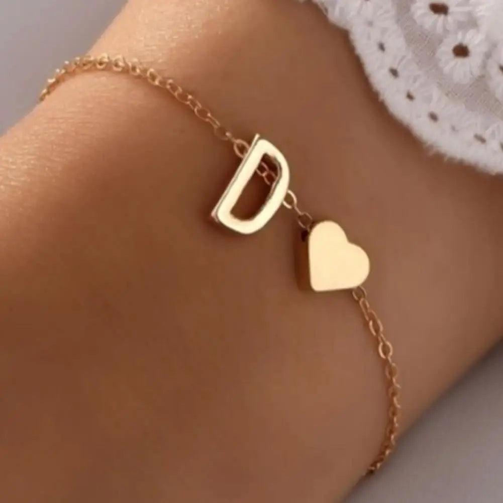 English Initial Letter Bracelets For Lovers Women Men DIY Personalized Name Alloy Heart-shaped Letters Bracelets Jewelry Gift - So Real Fashion