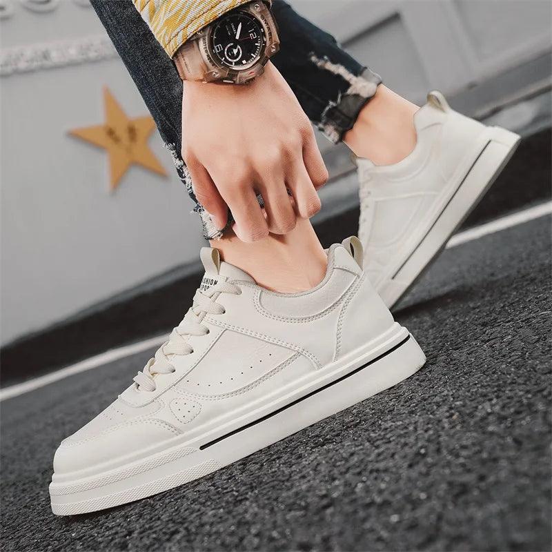 Classic Black Men Skate Shoes Comfy Breathable Leather Men's Skateboard Shoes Low Top Flat Sneakers For Men Zapatillas De Skate - So Real Fashion