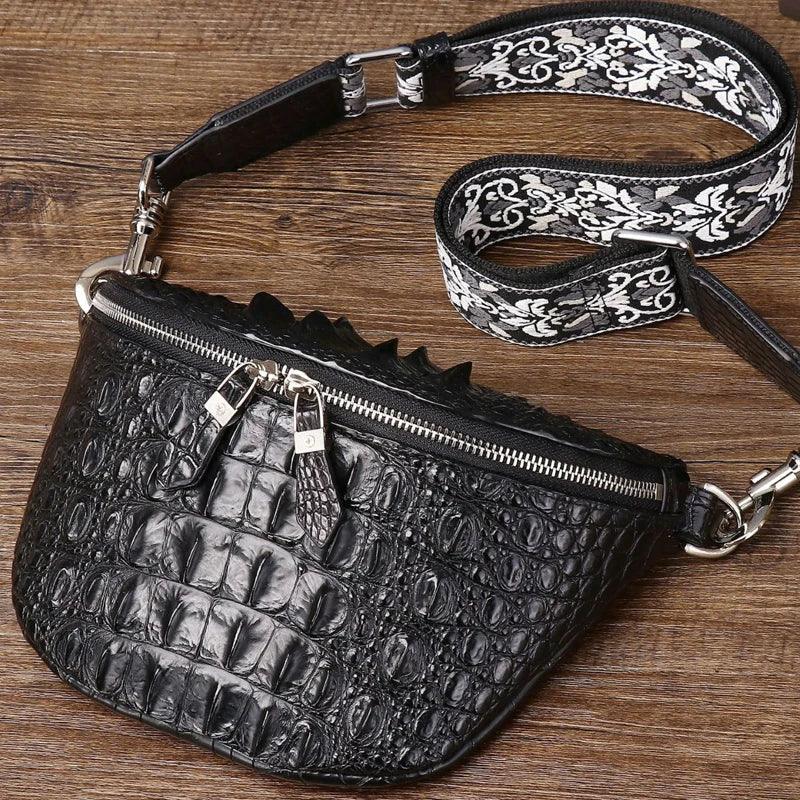 New Genuine leathe lrather bag Crocodile Claw Men's Chest Bag Fashion Men's Bag Outdoor Crossbody Bag Chest Bag black - So Real Fashion