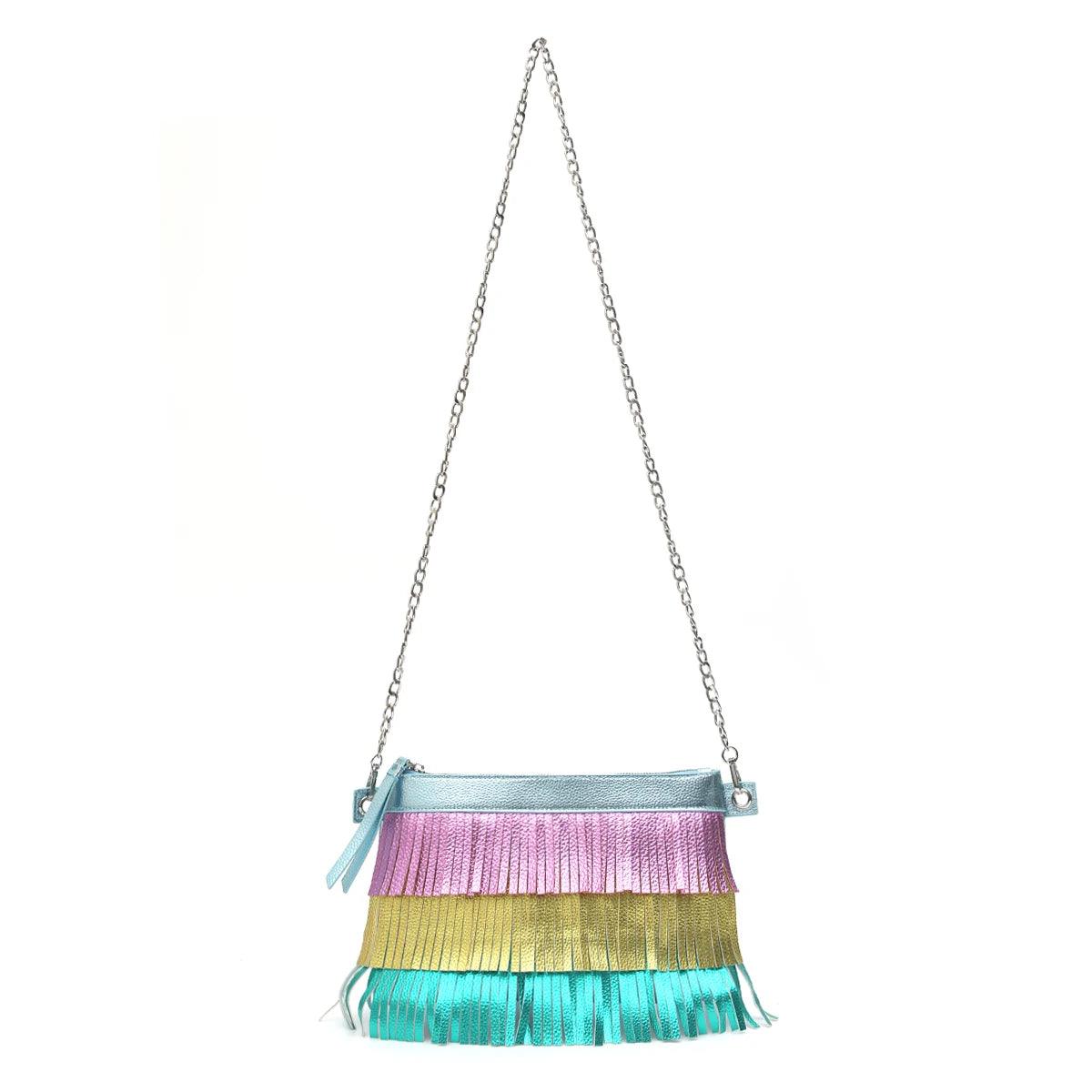 Vegan Leather Colorful Tassel Fringe Handbag Women Fashion Chic Chain Shoulder Cross body Bag - So Real Fashion