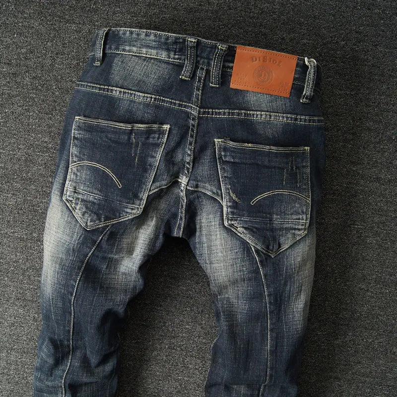 Fashion Streetwear Men Jeans Retro Black Blue Stretch Slim Fit Ripped Jeans Men Spliced Designer Hip Hop Vintage Denim Pants - So Real Fashion