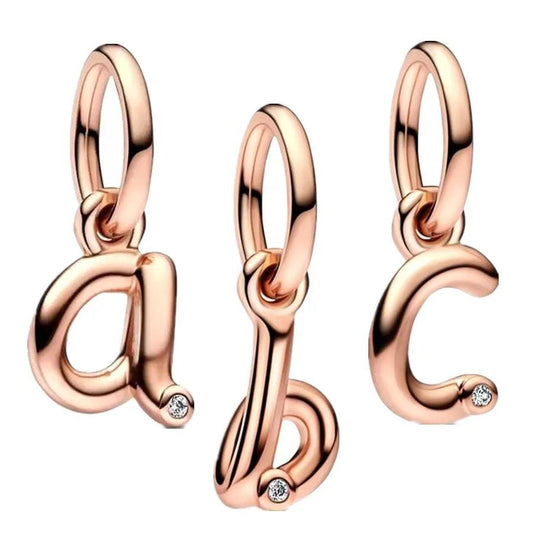 Exquisite Charm Beads Letter A-Z Rose Gold Pendant Fit Original 925 Sterling Silver Bracelet Trinket DIY Jewelry For Women Gift - So Real Fashion