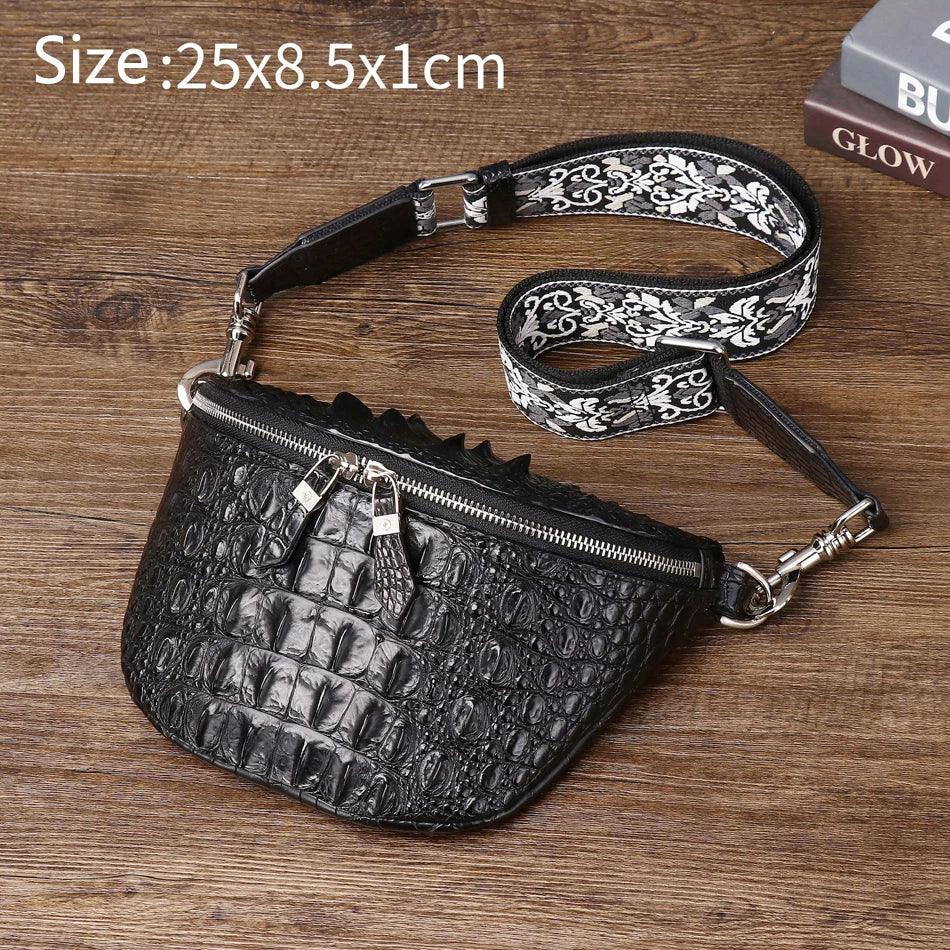 New Genuine leathe lrather bag Crocodile Claw Men's Chest Bag Fashion Men's Bag Outdoor Crossbody Bag Chest Bag black - So Real Fashion