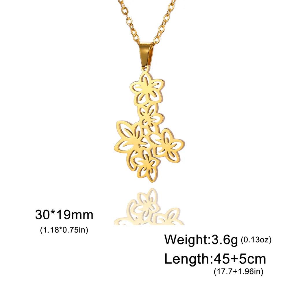 My Shape Flower Clusters Pendants Necklaces for Women Girls Stainless Steel Elegant Floral Charms Choker Chain Fashion Jewelry - So Real Fashion