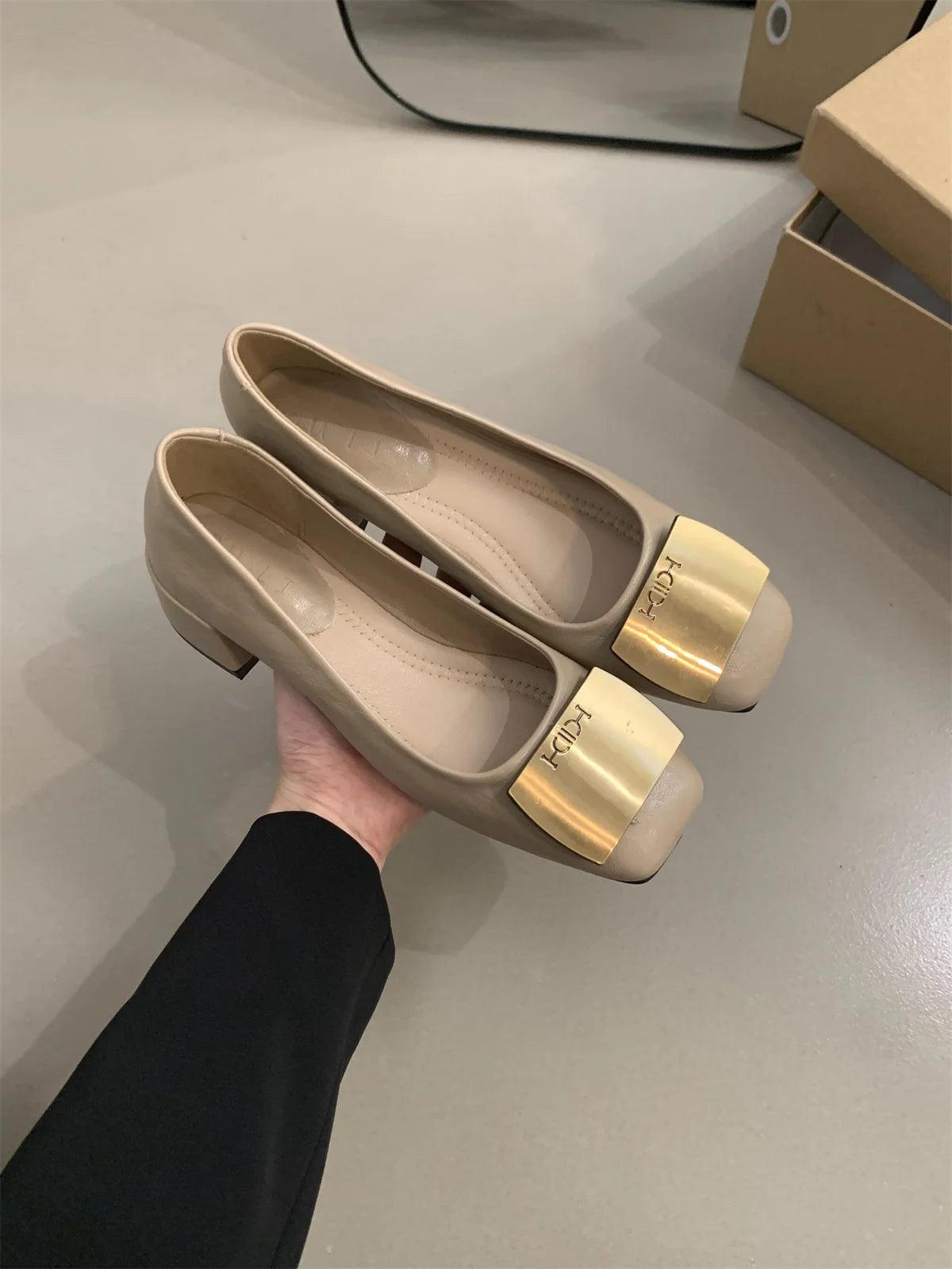 Metal Buckle Elegant Mid Heel Shoes Street Style Women's Chunky Heels Pumps Shoes Spring Retro Autumn Shoes for Women Fashion - So Real Fashion