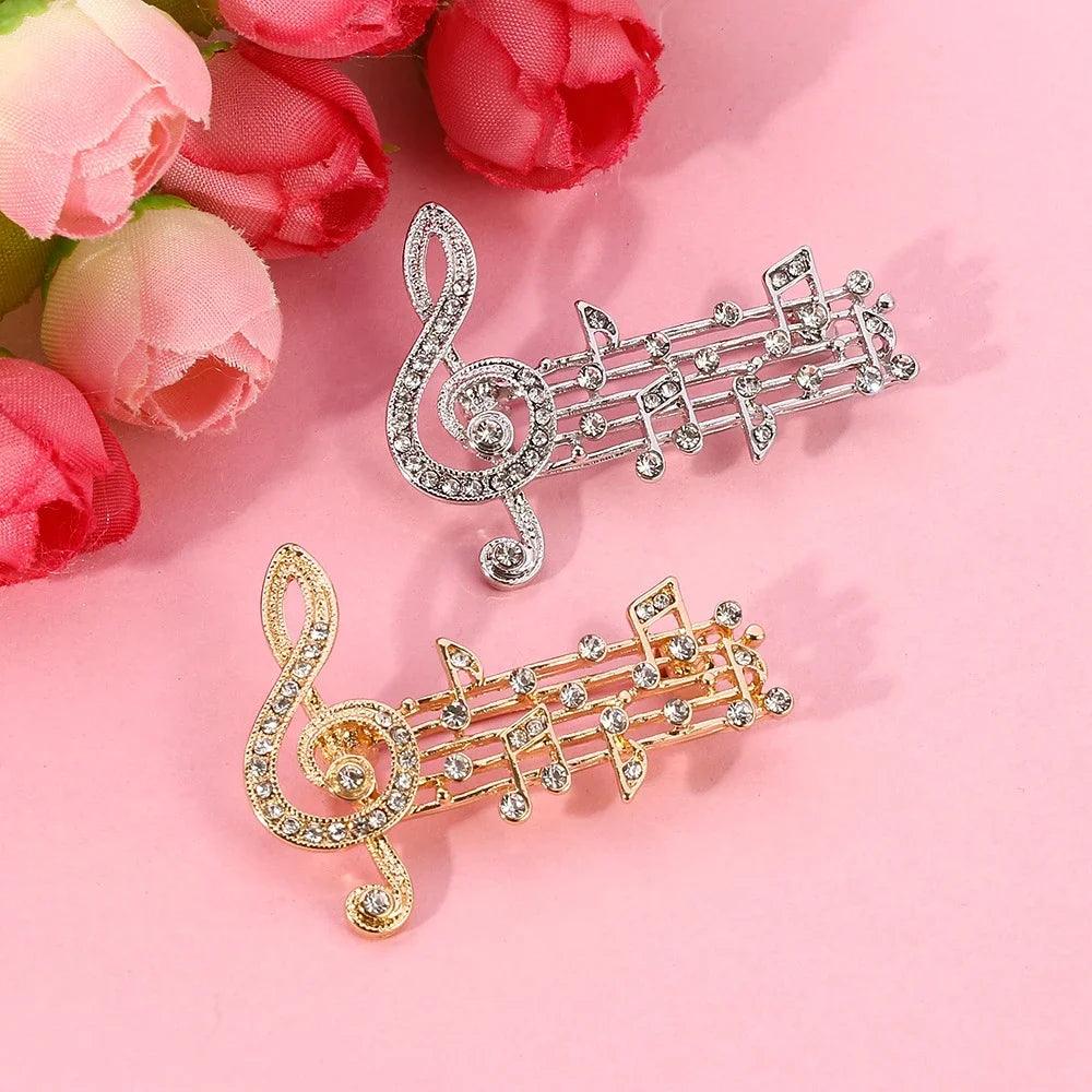 Music Note Brooches Pins Gold Silver Color Enamel Brooch Elegant Crystal Badge Party Accessories For Musical Lovers Souvenir - So Real Fashion