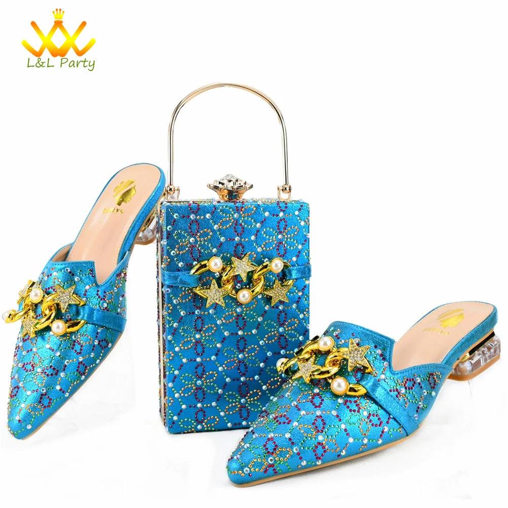 Low Heels Comfortable Sweet Style Italian Design Shoes Matching Bag Set in Orange Color High Quality with Crystal for Dress - So Real Fashion