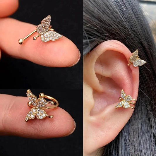 1Piece Crystal CZ Flower Leaf Ear Clips Without Piercing Earrings for Women Fashion Butterfly Ear Cuff 2024 Korean Kpop Jewelry - So Real Fashion