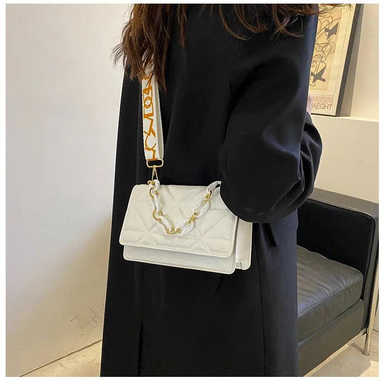 New WOMEN'S Bags Korean Version of the Lingge Chain Shoulder Bag Solid Color Messenger Small Square Bag - So Real Fashion