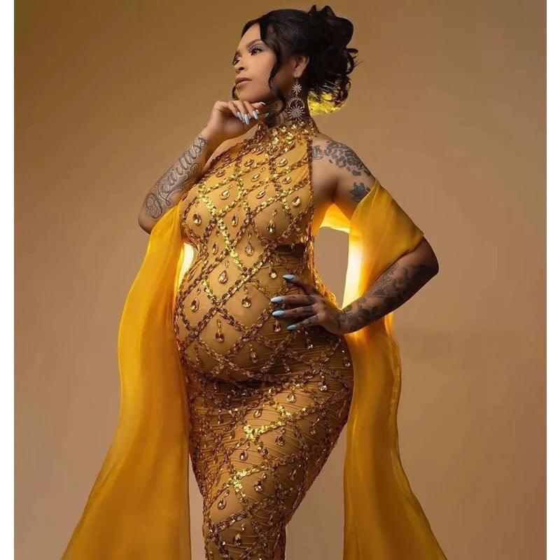 Stretchy Fabric Maternity Dress Pregnancy Photoshoot Rhinestone Maternity Fashion Senior Baby Shower Photograph Props Clothes - So Real Fashion